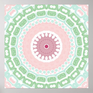 Poster Desenho Mandala Pastel em Verde e Rosa