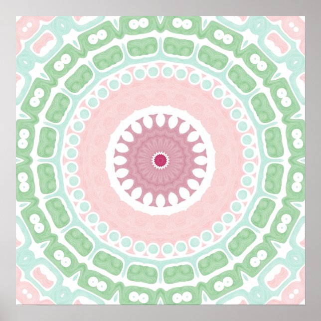 Poster Desenho Mandala Pastel em Verde e Rosa (Frente)