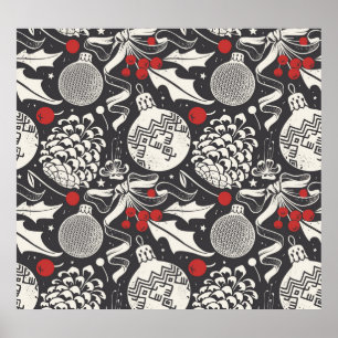 Poster Desenho-Mão De Natal: Mistletoe Pine Seamless.