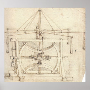 Poster Desenho mecânico Leonardo da Vinci do volante