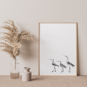 Poster Desenho minimalista de arte de aves em preto e bra