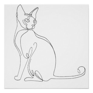 Póster Desenho Minimalista de Gato Sphynx Desenhado à Mão