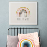 Poster Desenho Mínimo Boho Arco-Íris Personalizado<br><div class="desc">Este poster de arte na moda apresenta um arco-íris de barro minimalista na mostarda,  rosa e lacre. Personalize-o com o seu nome. ideia de presente de excelente.</div>