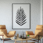 Poster Desenho Mínimo de Fern Preto e Branco<br><div class="desc">Esta ilustração botânica minimalista moderna apresenta uma simples palma de folha de frondes desenhada a preto e branco.</div>