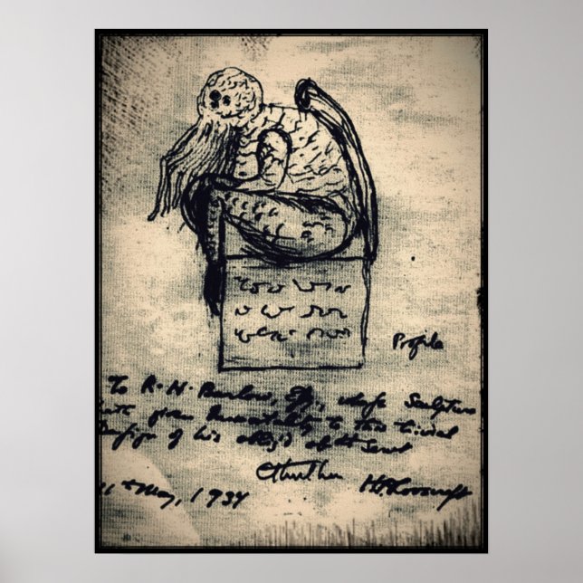 Poster Desenho original de Cthulhu pela HP Lovecraft (Frente)