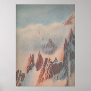 Poster Desenho pastel da paisagem da geleira da montanha