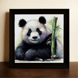 Poster Desenho Pastel do Urso de Panda Bamboo