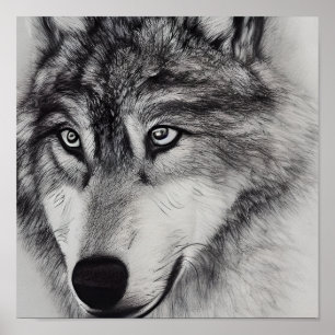 Poster Desenho Preto e Branco de um Lobo