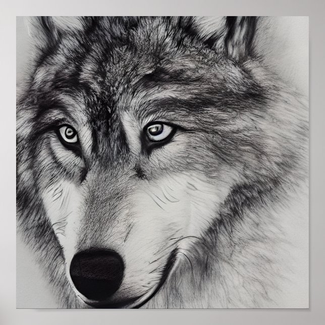 Poster Desenho Preto e Branco de um Lobo (Frente)