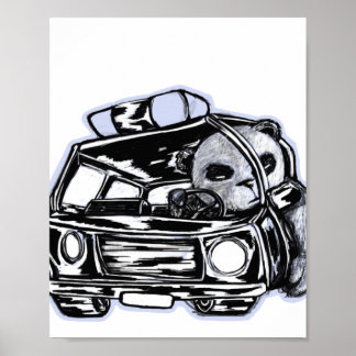 Poster Desenho preto e branco do carro da polícia de patr