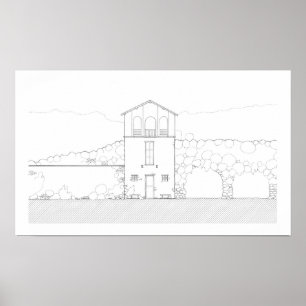 Poster Desenho preto e branco moderno da casa rústica