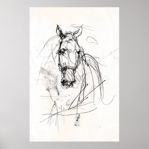 Poster Desenho Retrato de Cavalo abstrato - Premium