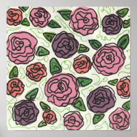 Desenho simples de linhas de Rosas vermelhos e rox