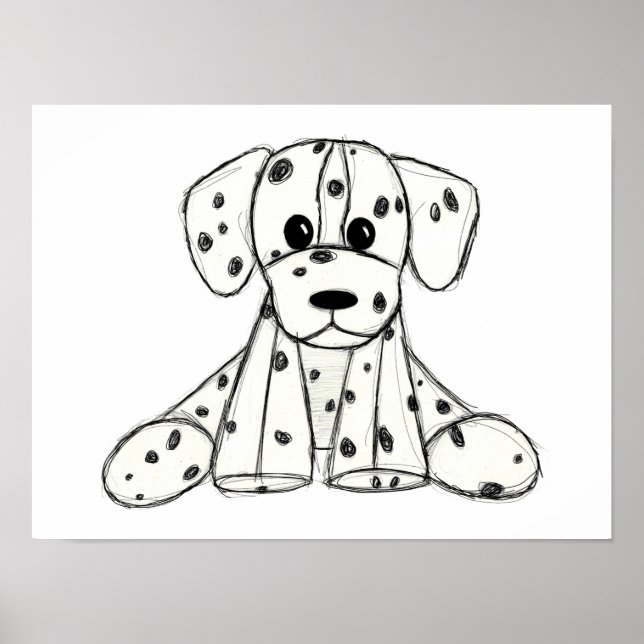 Poster Desenho simples de um cão dalmata de pelúcia em pr (Frente)