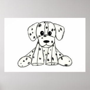 Poster Desenho simples de um cão dalmata de pelúcia em pr