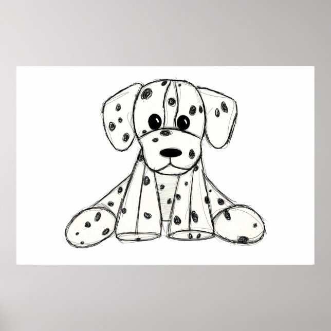 Poster Desenho simples de um cão dalmata de pelúcia em pr (Frente)