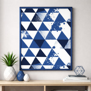 Poster Desenho Triangular Azul e Branco com Salpicos de T