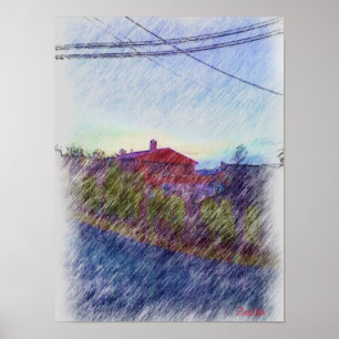 Póster desenho vermelho da casa