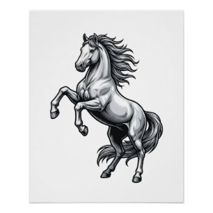 Póster Desenho Vetorial de Cavalo Empinado com Gravação A