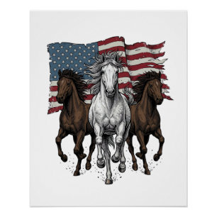 Póster Desenho Vetorial de Cavalos Patrióticos Vintage_1