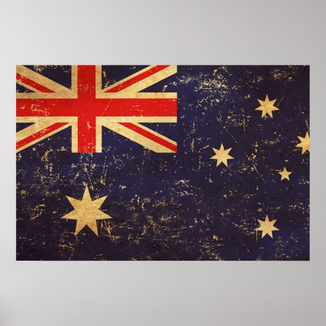 Poster Desenho Vintage da Bandeira da Austrália (Frente)