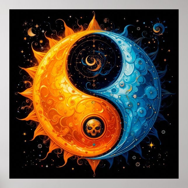 Poster Desenho Yin Yang Representando Sol e Lua (Frente)