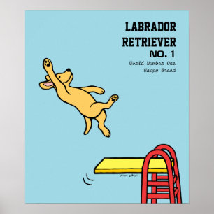 Poster Desenhos animados amarelos do mergulho de Labrador