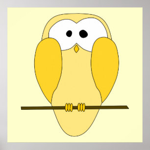 Poster Desenhos animados bonitos da coruja. Amarelo