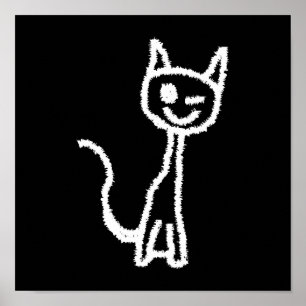 Póster Desenhos animados brancos bonitos do gato. No