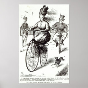 Poster Desenhos animados de uma senhora em um Velocipede,