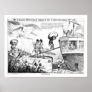 Póster Desenhos animados Satirical sobre o estado de