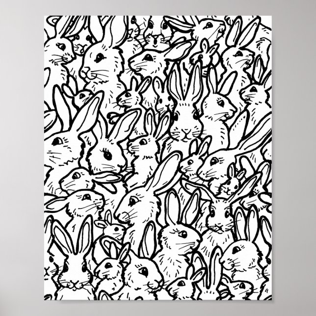 Poster Desenhos de coelho Black & White Rabbit modernos (Frente)