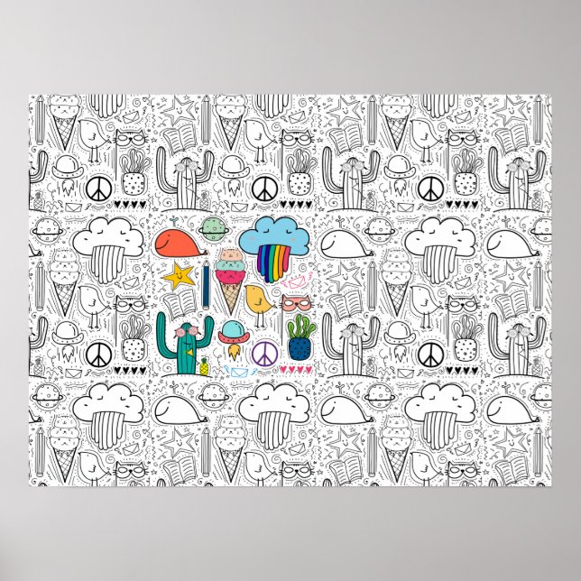 Poster Desenhos de porta para corante, gatos, nuvens, cac (Frente)