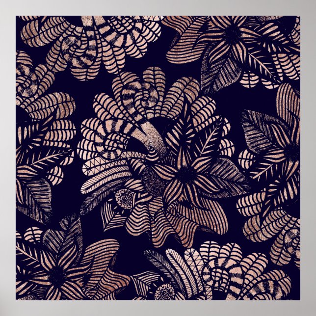 Póster Desenhos Infláveis Dourados Elegantes no Marinho A (Frente)