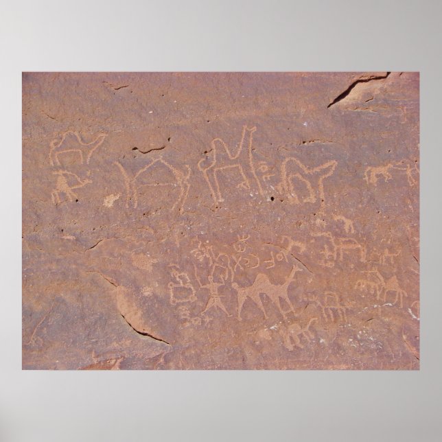 Poster Desenhos Talhados Pré-Históricos No Deserto (Frente)
