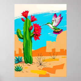 Poster Desert Bloom & Hummingbird - Arte Pop sudoeste