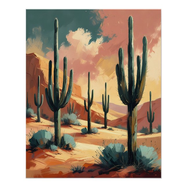 Póster Desert Cactus Dream - Abstrato Sudoeste (Frente)