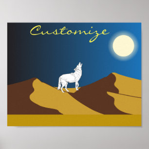 Poster Desert Coyote Howling Full Moon Thunder_Cove