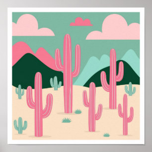 Poster Desert Oasis: Um Sonho Colorido De Cactus
