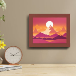 Poster Desert Sun Mountain Peaks Ilustração da Paisagem