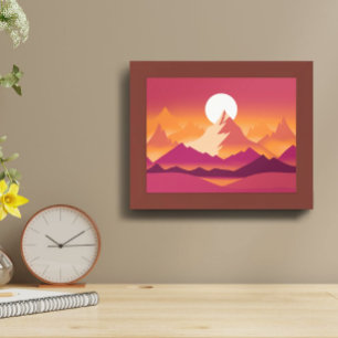 Poster Desert Sun Mountain Peaks Ilustração da Paisagem