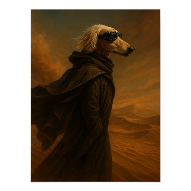 Póster Desert Warrior Greyhound Art - Epic Sci-Fi Dog (Frente)