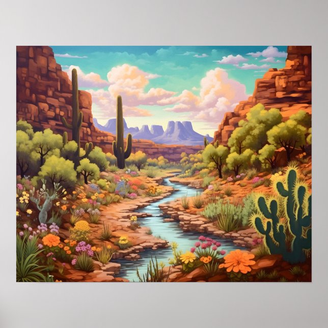 Poster Desert Wonderland Arizona Watercolor Landscape (Frente)