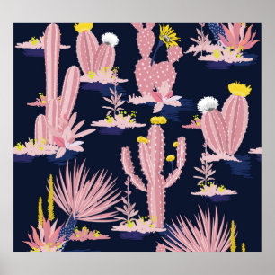 Poster Deserto Chic: Pastel Cactus Bloom