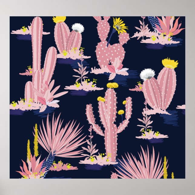 Poster Deserto Chic: Pastel Cactus Bloom (Frente)