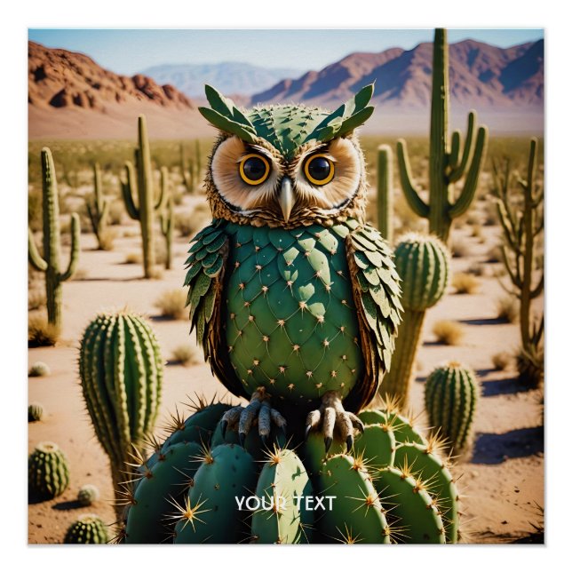 Póster Deserto da Coruja de Cactus Fantasy (Frente)