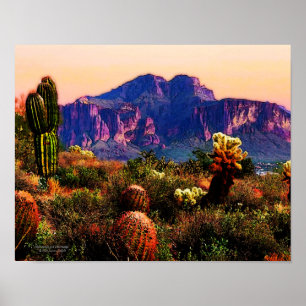 Poster Deserto De Arizonas De Cactos E De Montanha Roxa 1