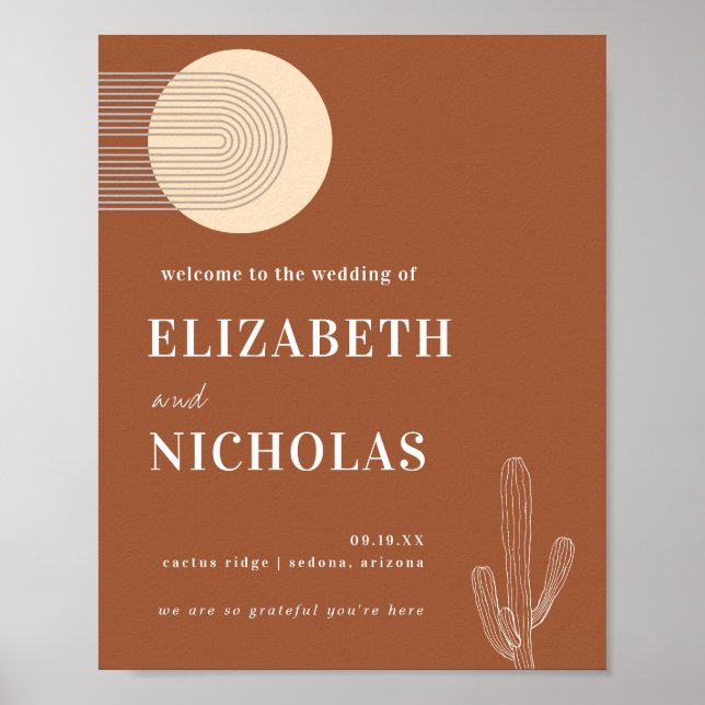 Poster Deserto de Boho Mínimo Moderno | Terra Cotta Welco (Frente)