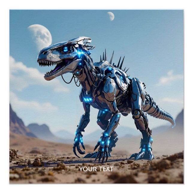 Póster Deserto de Dinossaur Cibborg Fantasy Cute (Frente)