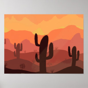 Poster Deserto Paisagem Desenho com Plantas